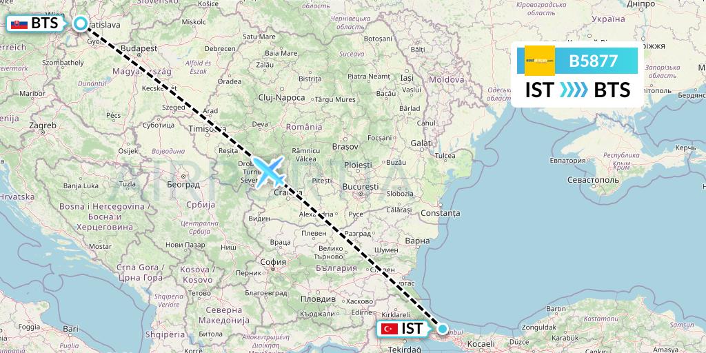 B5877 Fly SAX Flight Map: Istanbul to Bratislava