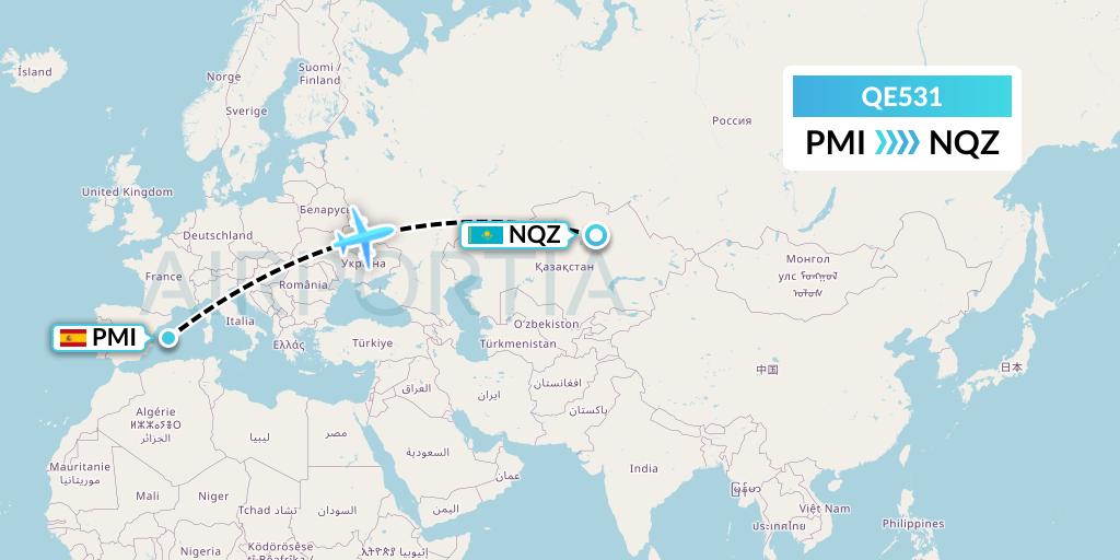 QE531 Air Moorea Flight Map: Palma de Mallorca to Astana