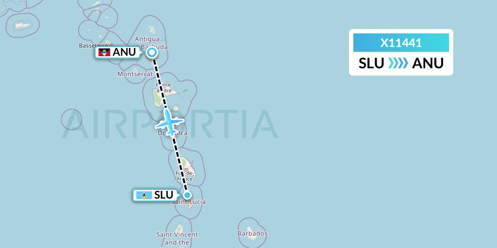 X11441 Nik Airways Flight Map: Castries to Antigua