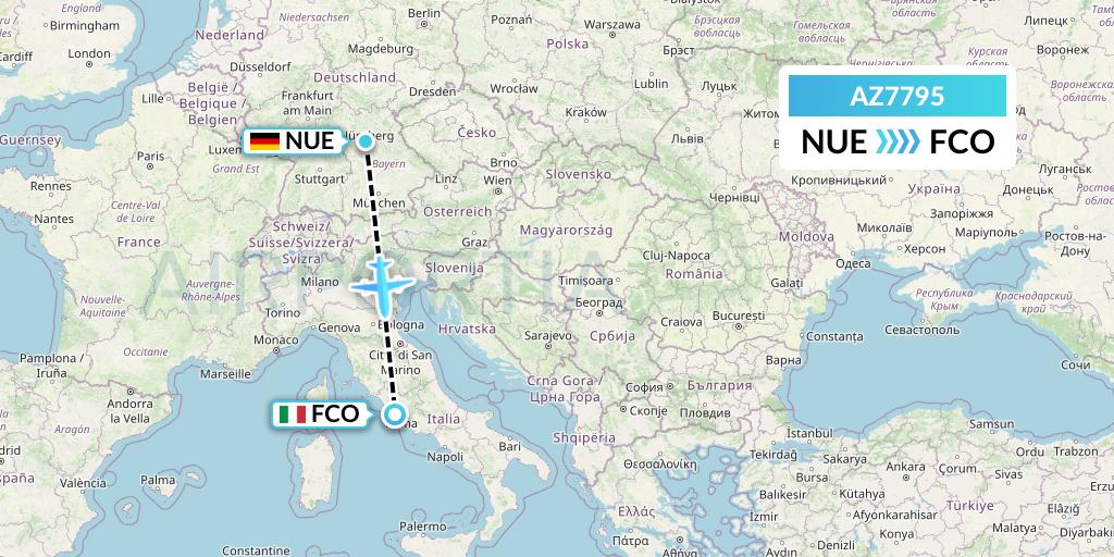 AZ7795 ITA Airways Flight Map: Nurnberg to Rome