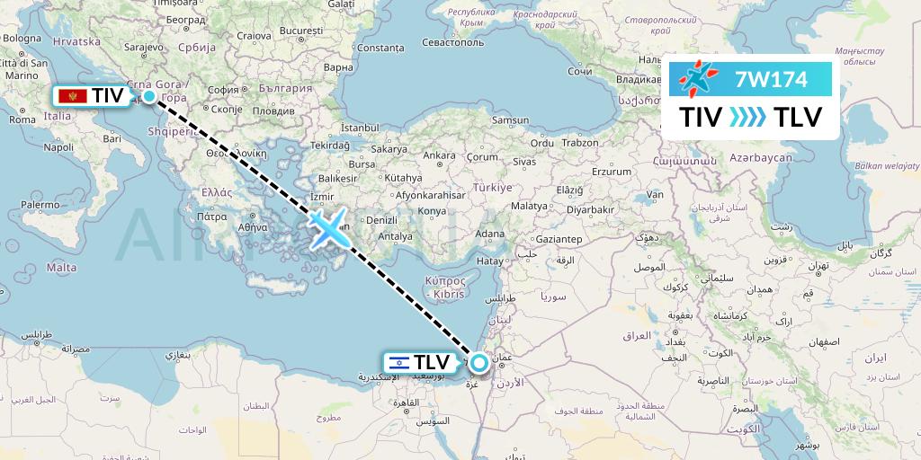 7W174 Windrose Airlines Flight Map: Tivat to Tel Aviv