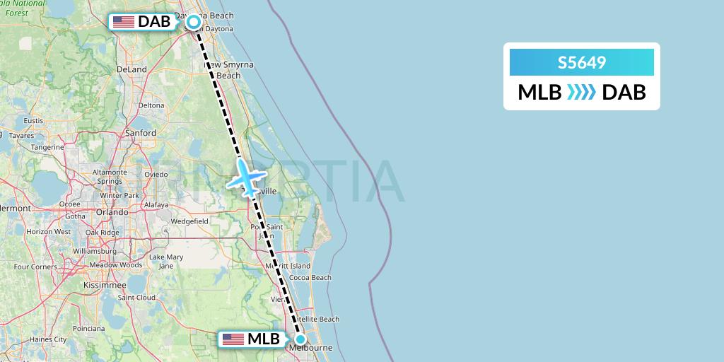 S5649 Star Air Flight Map: Melbourne to Daytona Beach
