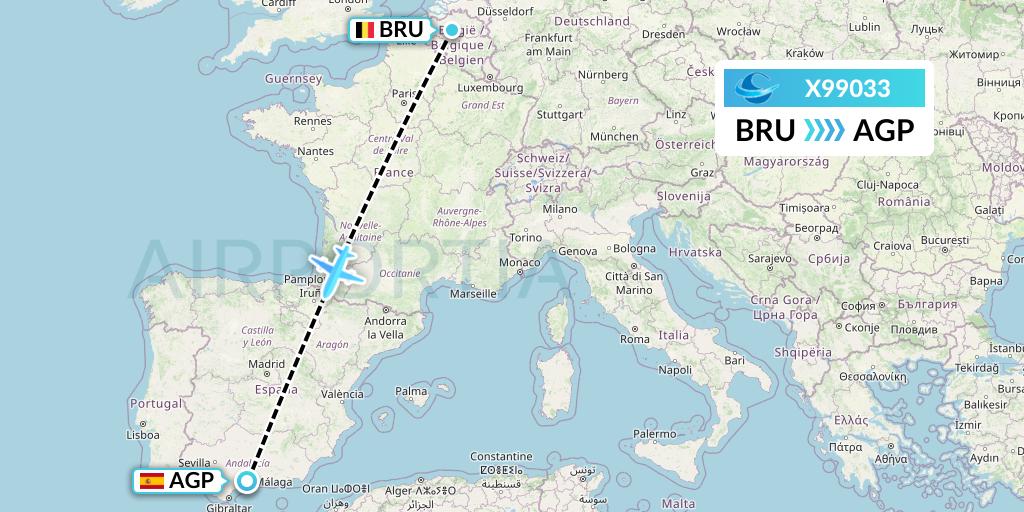 X99033 Avion Express Flight Map: Brussels to Malaga