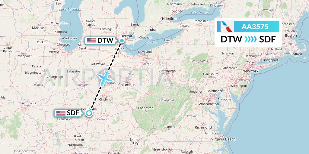 AA3575 American Airlines Flight Map: Detroit to Louisville