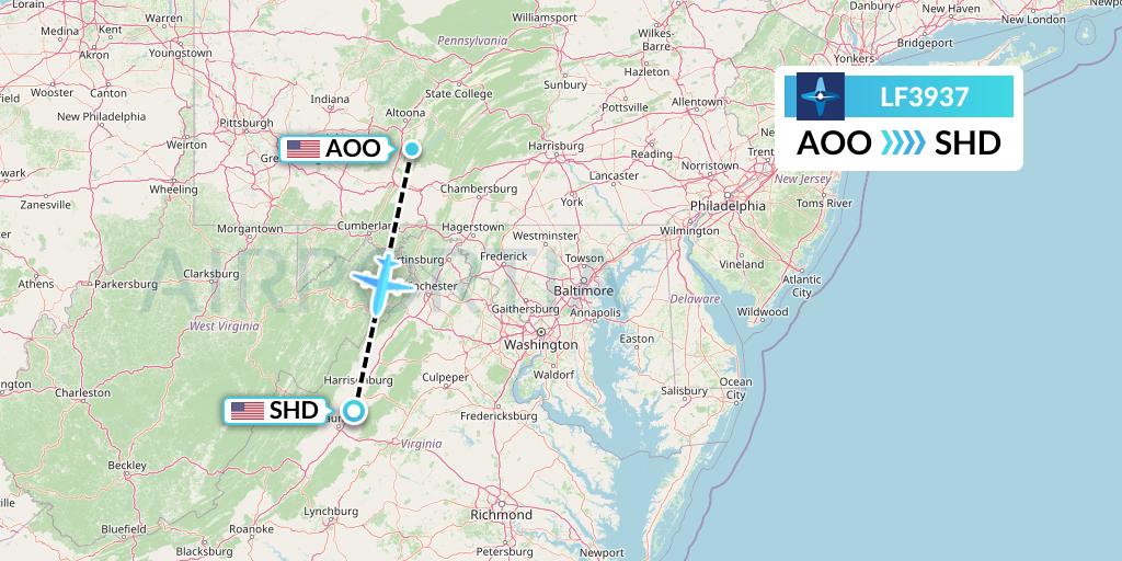 LF3937 Corporate Flight Management Flight Map: Altoona to Staunton