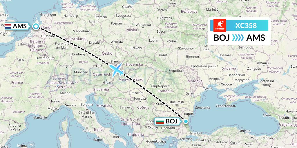 XC358 Corendon Airlines Flight Map: Burgas to Amsterdam