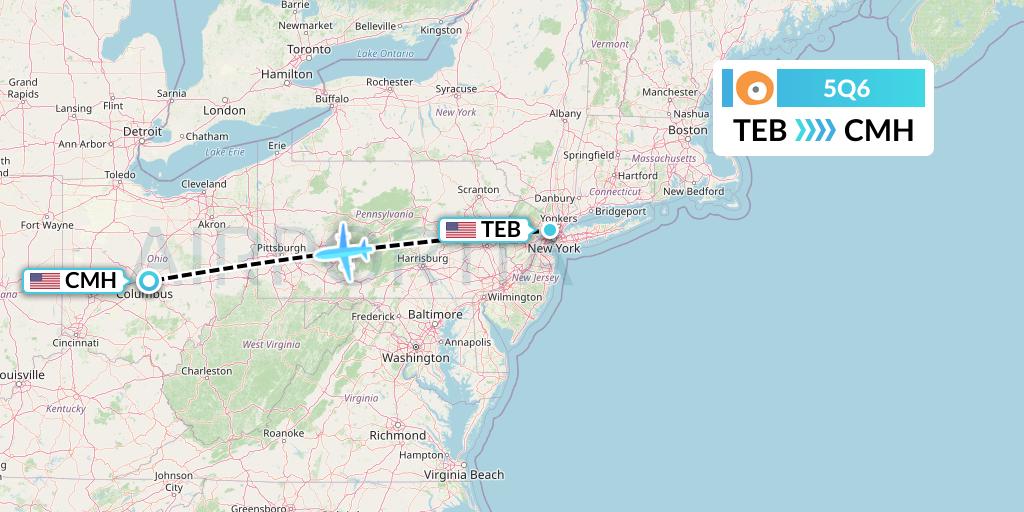 5Q6 BQB Lineas Aereas Flight Map: Teterboro to Columbus