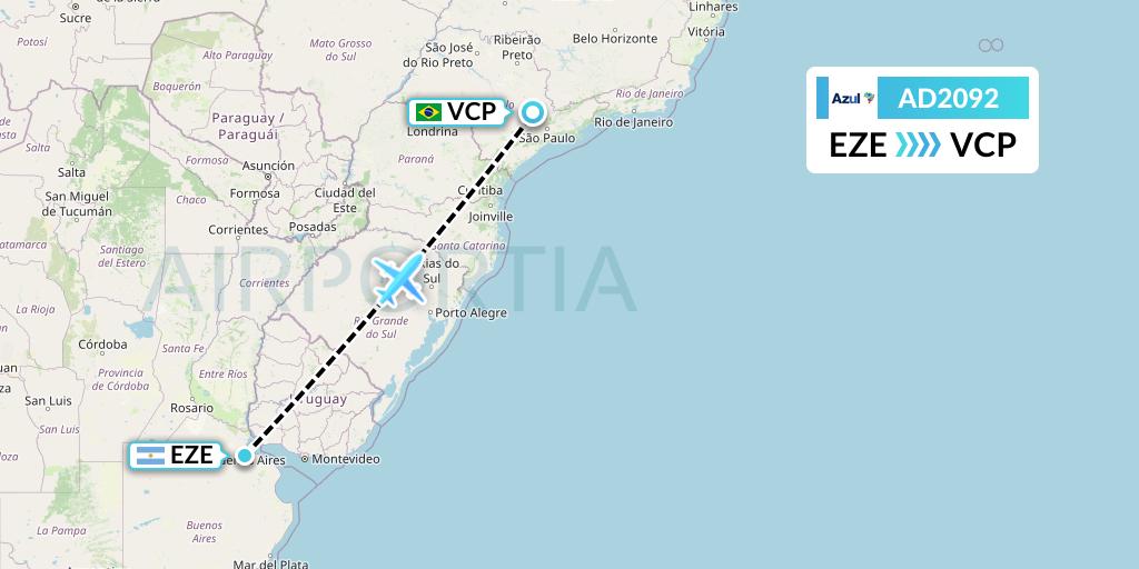 AD2092 Azul Brazilian Airlines Flight Map: Buenos Aires to Campinas