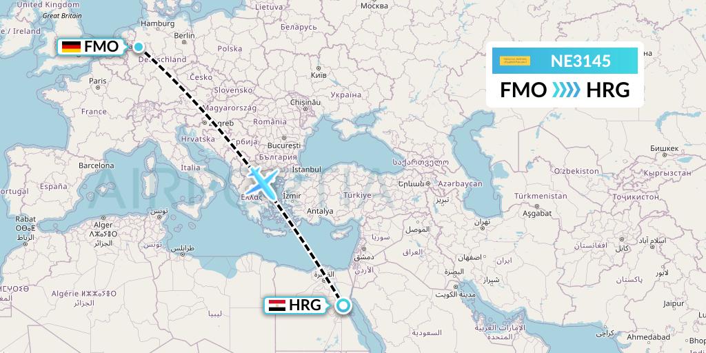 NE3145 Nesma Airlines Flight Map: Munster to Hurghada