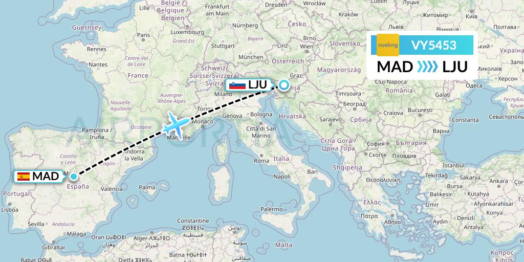 VY5453 Vueling Flight Map: Madrid to Ljubljana