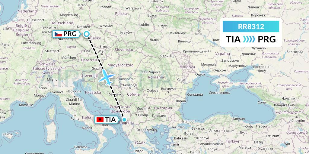 RR8312 Royal Air Force Flight Map: Tirana to Prague