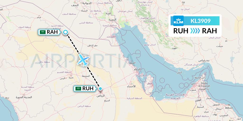KL3909 KLM Flight Map: Riyadh to Rafha