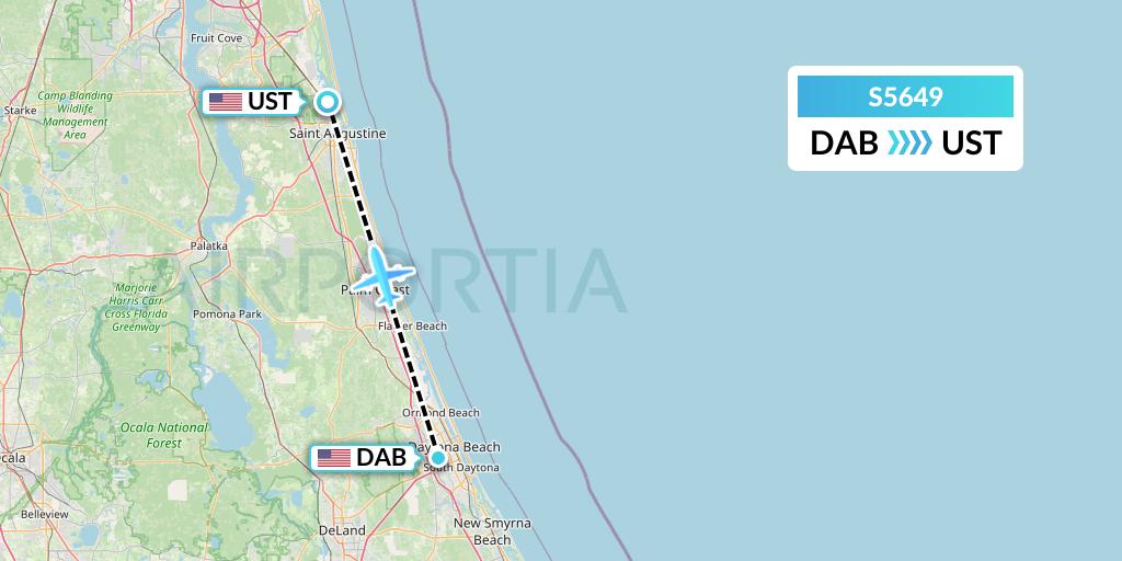 S5649 Star Air Flight Map: Daytona Beach to St. Augustine