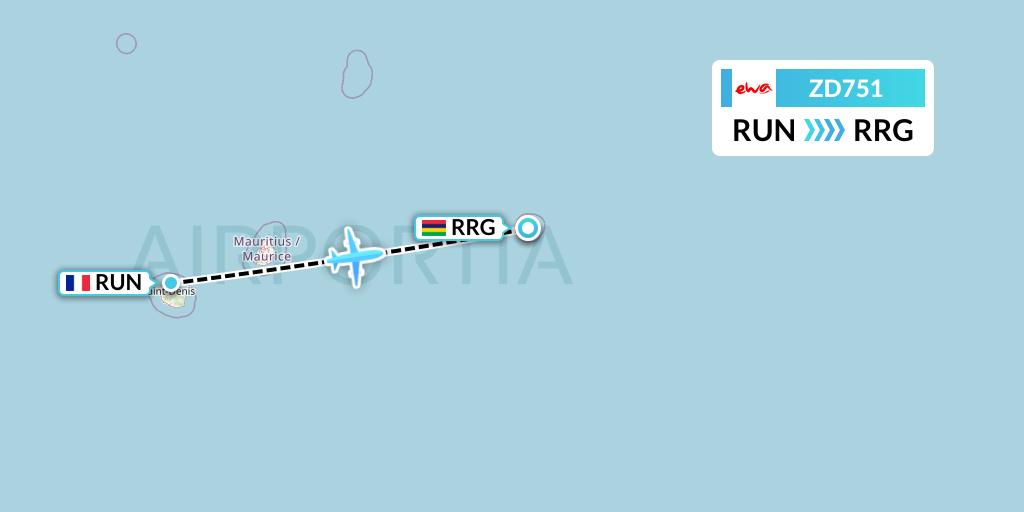 ZD751 EWA Air Flight Map: Saint-Denis to Port Mathurin