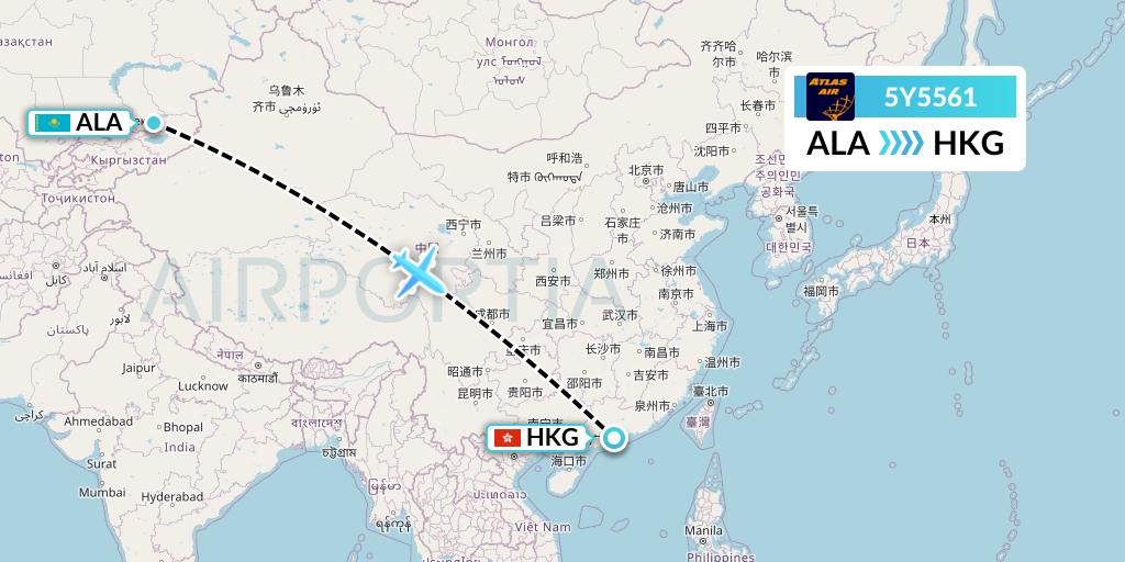 5Y5561 Atlas Air Flight Map: Almaty to Hong Kong