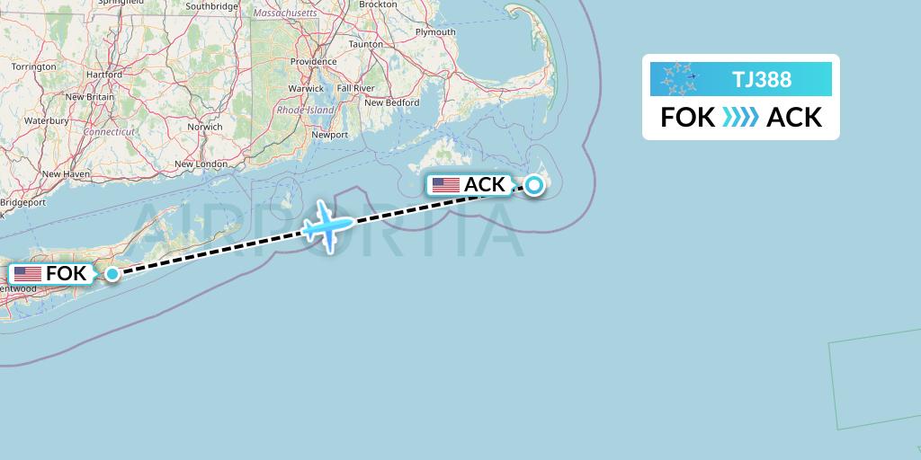 TJ388 Tradewind Aviation Flight Map: Westhampton Beach to Nantucket