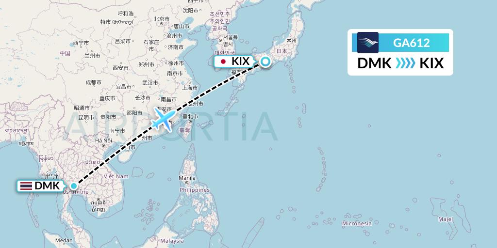 GA612 Garuda Indonesia Flight Map: Bangkok to Osaka
