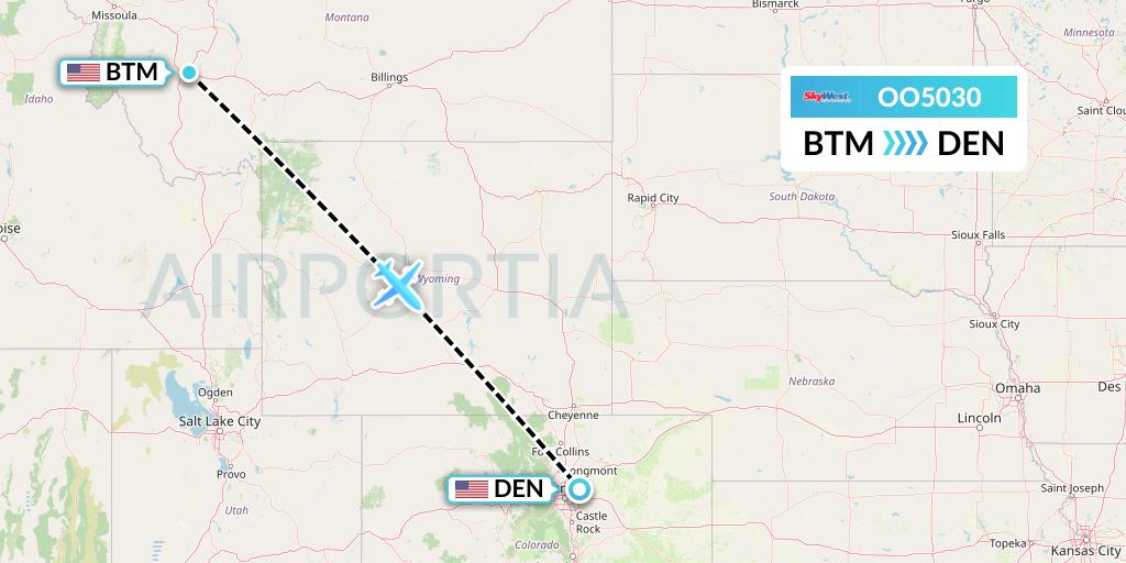 OO5030 SkyWest Airlines Flight Map: Butte to Denver