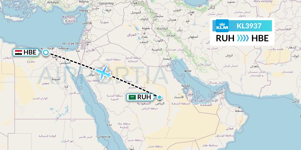 KL3937 KLM Flight Map: Riyadh to Alexandria
