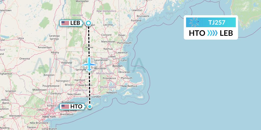 TJ257 Tradewind Aviation Flight Map: East Hampton to Lebanon
