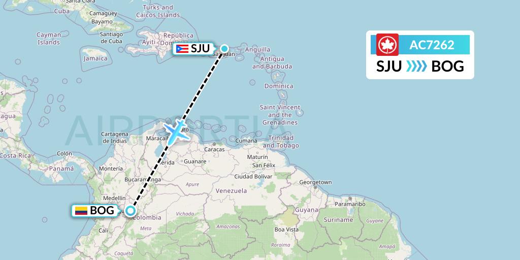 AC7262 Air Canada Flight Map: San Juan to Bogota