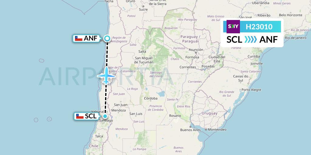 H23010 Sky Airline Flight Map: Santiago to Antofagasta