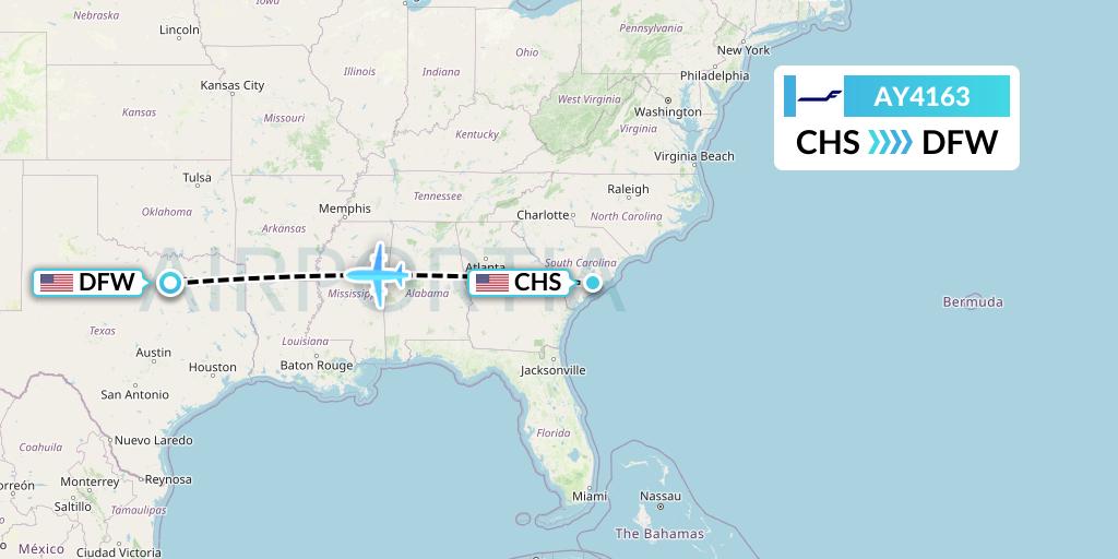 AY4163 Finnair Flight Map: Charleston to Dallas