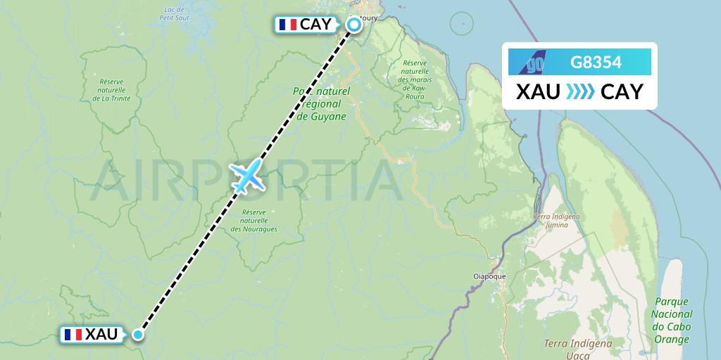 G8354 Go Air Flight Map: Saul to Cayenne