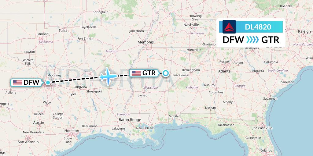 DL4820 Delta Air Lines Flight Map: Dallas to Golden Triangle