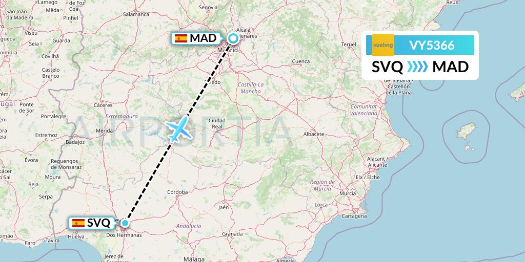 VY5366 Vueling Flight Map: Seville to Madrid