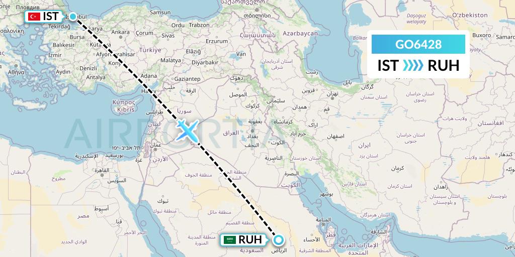 GO6428 ULS Airlines Cargo Flight Map: Istanbul to Riyadh