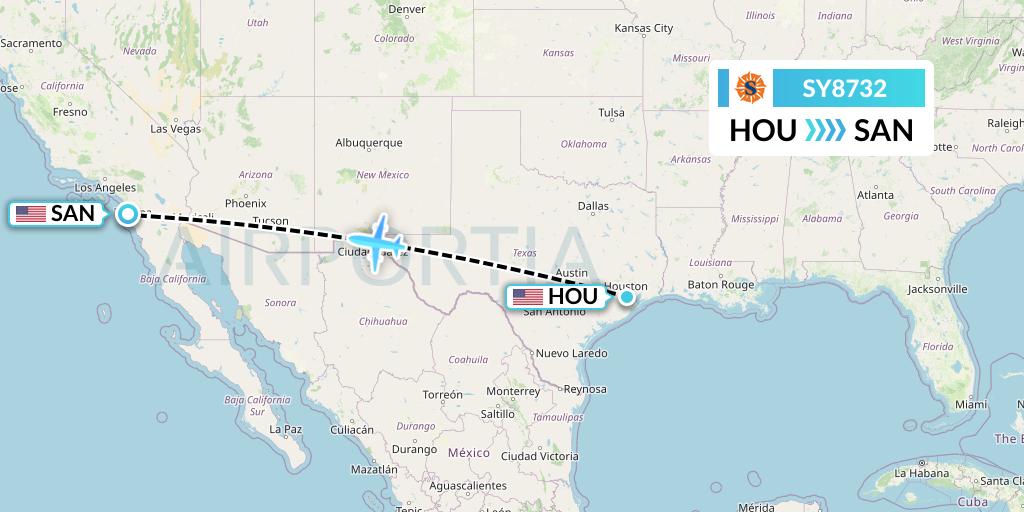 SY8732 Sun Country Airlines Flight Map: Houston to San Diego