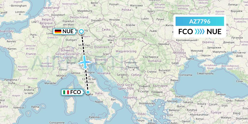 AZ7796 ITA Airways Flight Map: Rome to Nurnberg