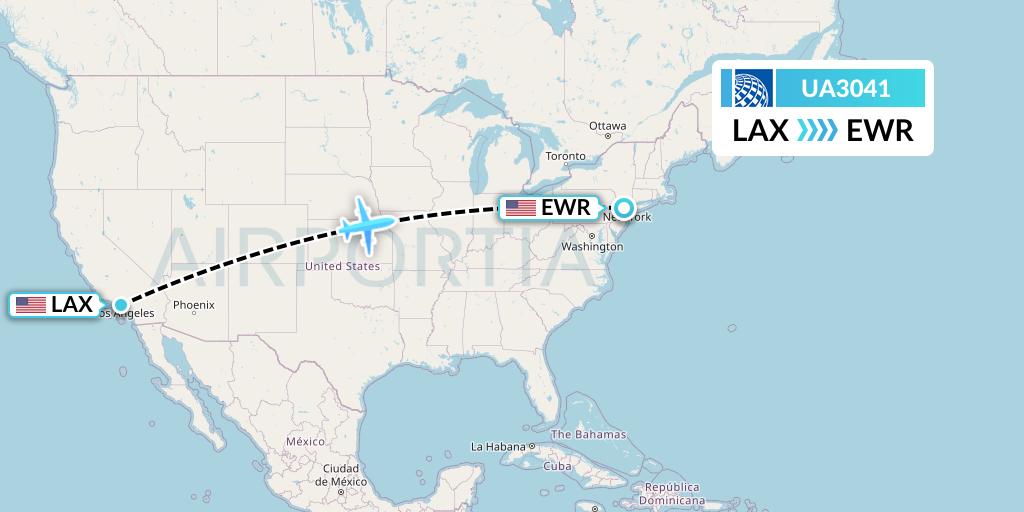 UA3041 United Airlines Flight Map: Los Angeles to New York