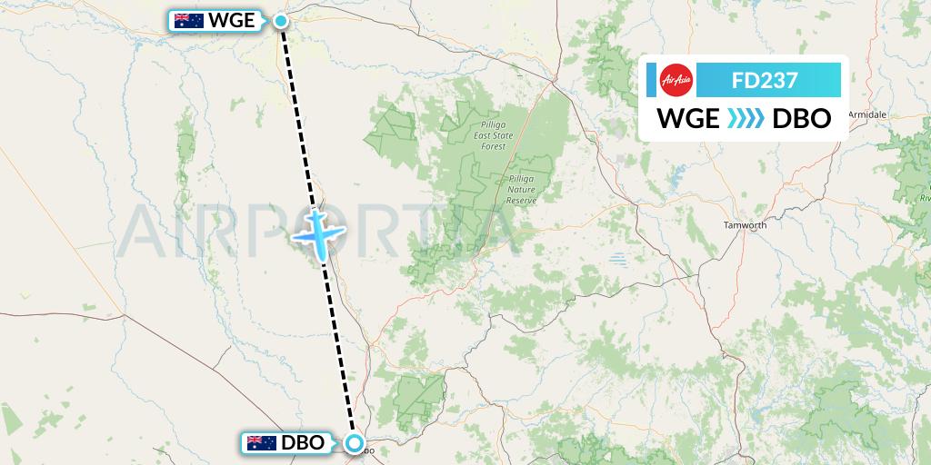 FD237 Thai AirAsia Flight Map: Australia to Dubbo