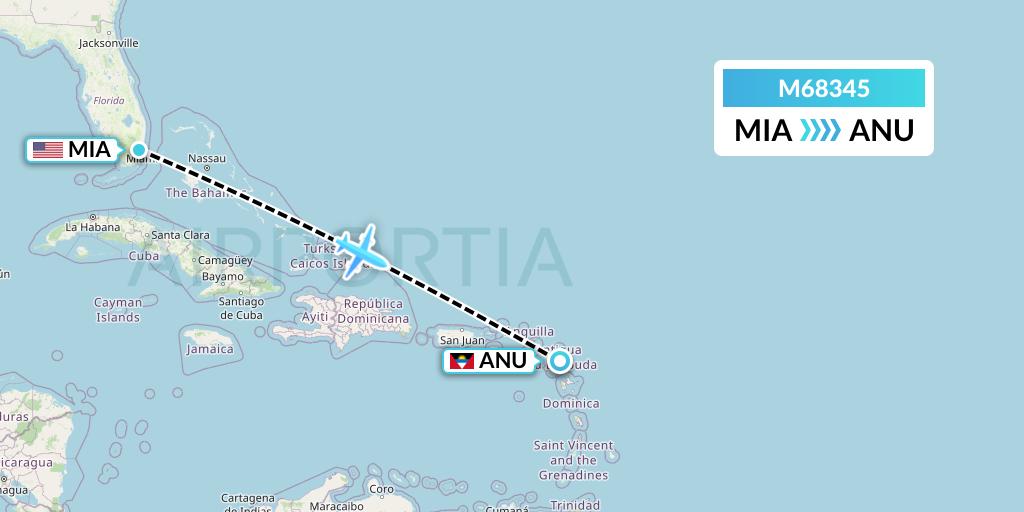 M68345 Amerijet International Flight Map: Miami to Antigua