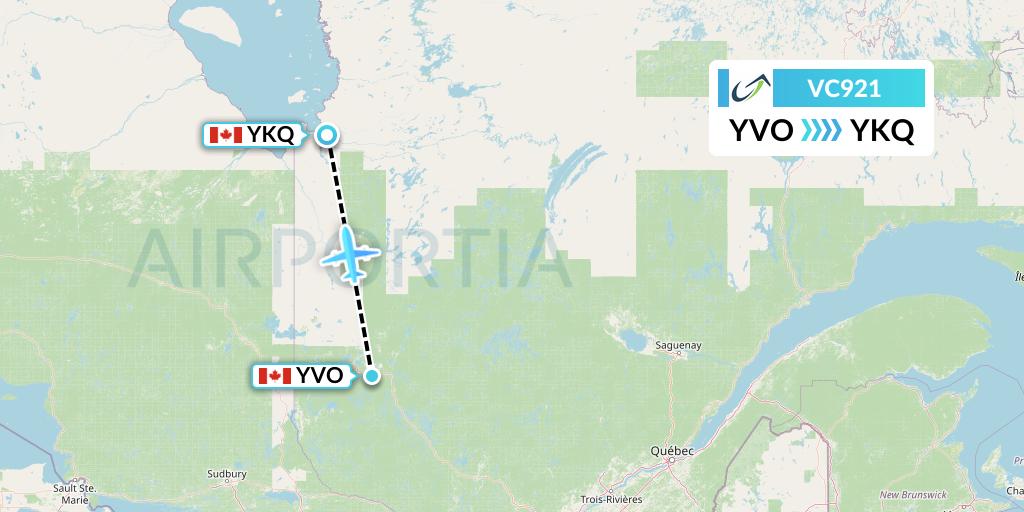 VC921 ViaAir Flight Map: Val-d'Or to Waskaganish