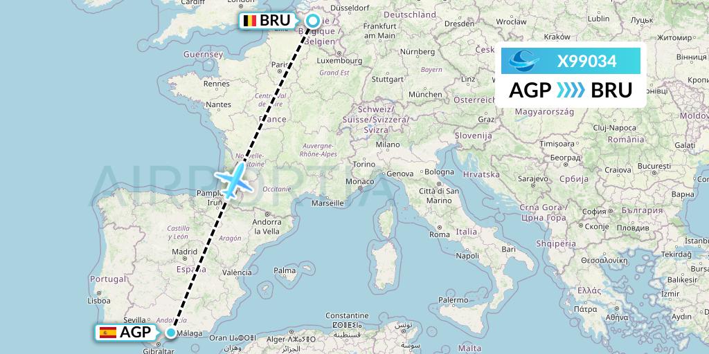 X99034 Avion Express Flight Map: Malaga to Brussels
