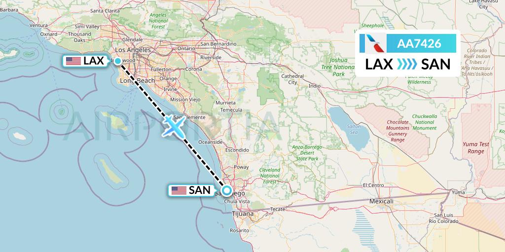 AA7426 American Airlines Flight Map: Los Angeles to San Diego