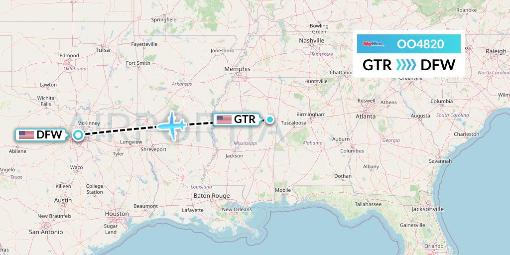 OO4820 SkyWest Airlines Flight Map: Golden Triangle to Dallas