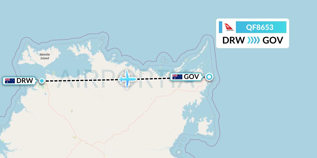 QF8653 Qantas Flight Map: Darwin to Gove