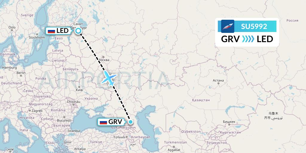 SU5992 Aeroflot Flight Map: Grozny to St. Petersburg