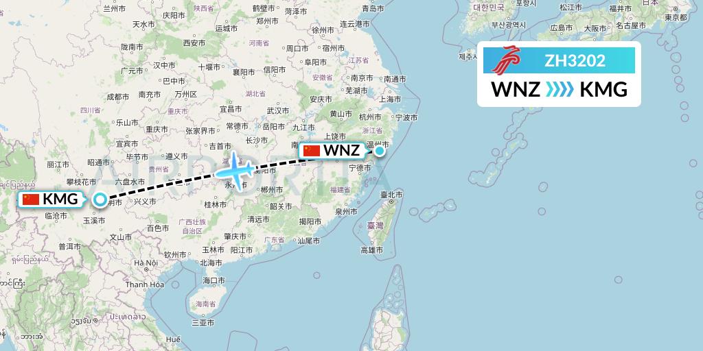 ZH3202 Shenzhen Airlines Flight Map: Wenzhou to Kunming