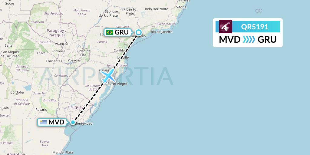 QR5191 Qatar Airways Flight Map: Montevideo to Sao Paulo