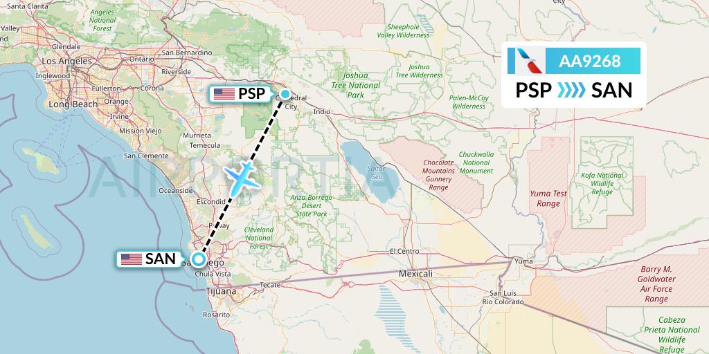 AA9268 American Airlines Flight Map: Palm Springs to San Diego