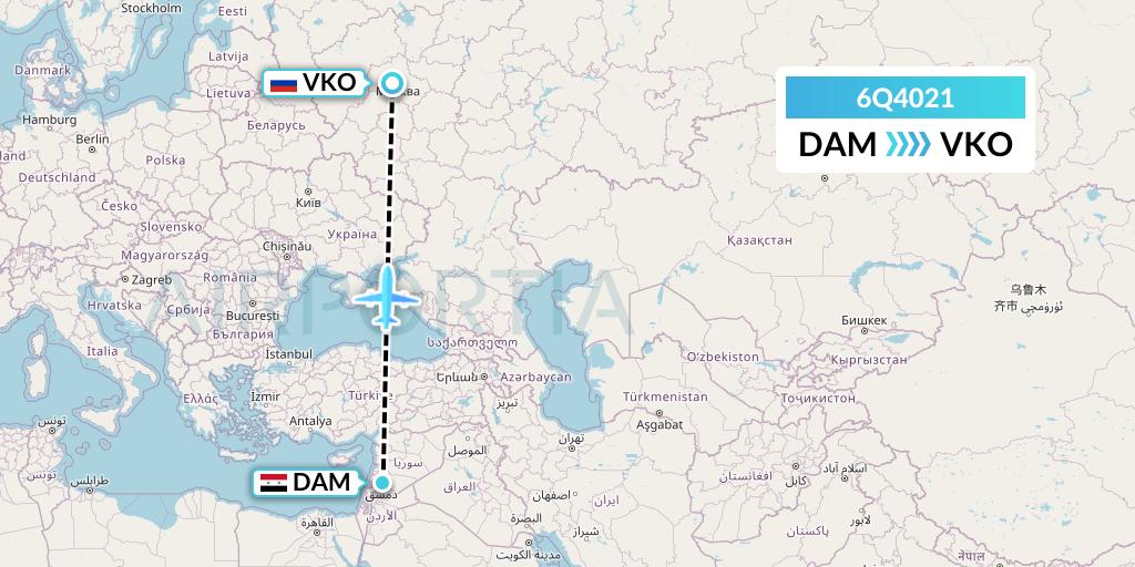 6Q4021 Cham Wings Airlines Flight Map: Damascus to Moscow