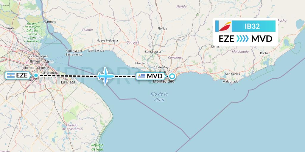 IB32 Iberia Flight Map: Buenos Aires to Montevideo