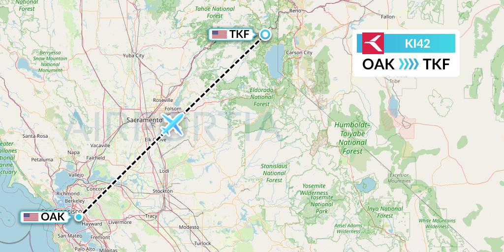 KI42 Krasavia Flight Map: Oakland to Truckee