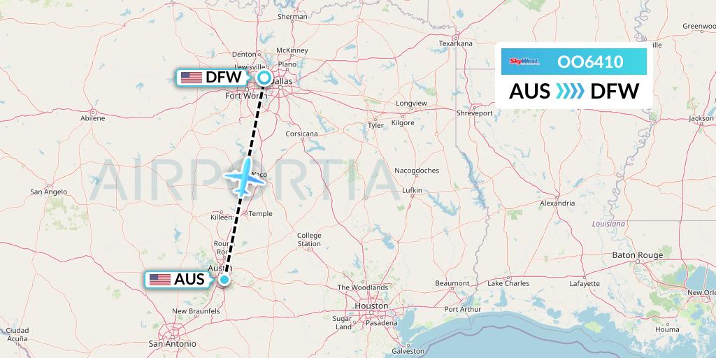 OO6410 SkyWest Airlines Flight Map: Austin to Dallas
