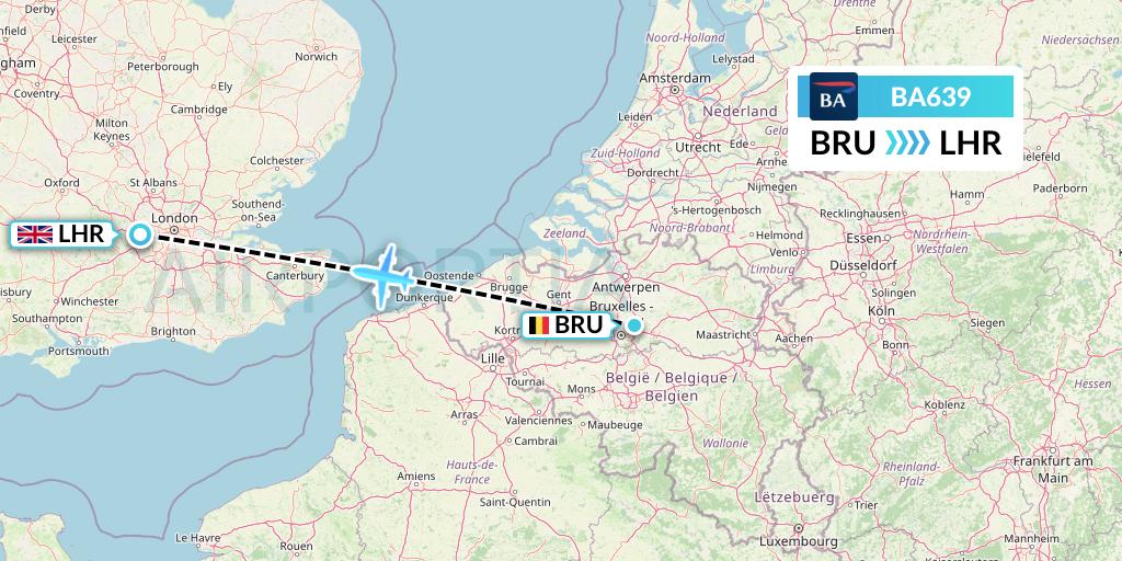 BA639 British Airways Flight Map: Brussels to London